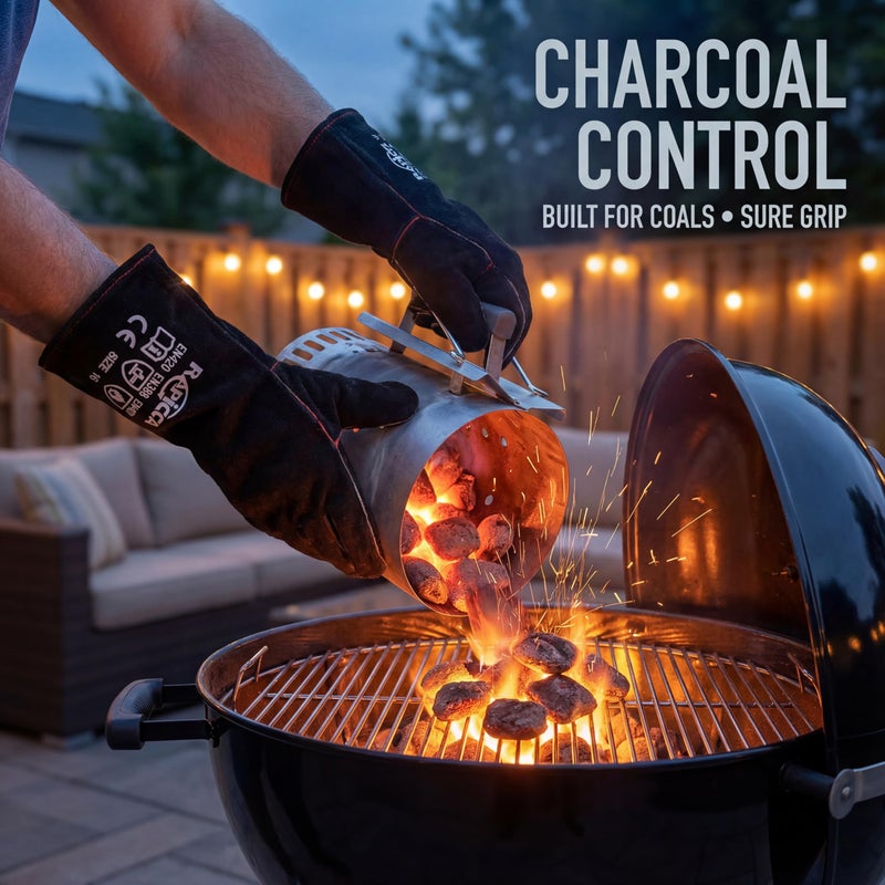 RAPICCA Fireplace Gloves Fire Heat Resistant: Black 14IN - Fireproof Leather for Fireplace Fire Pit Wood Stove Campfire Furnace BBQ Grill Oven Stick Mig Welding Welder Gear - Birthday Gift for men - Image 5